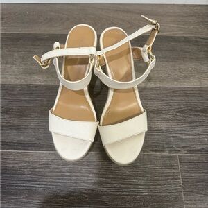 Cream Sandals with Adjustable Ankle Strap and Wedged heels